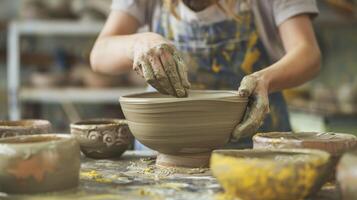 ai généré explorant le talent artistique de une céramique Fait main atelier photo