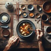 ai généré savoureux chinois soupe. photo