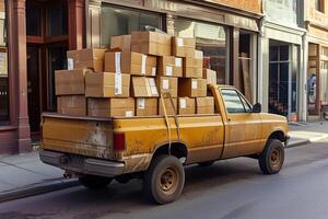 ai généré livraison un camion sur le rue avec génératif ai photo