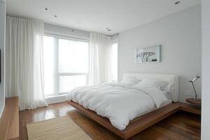 ai généré minimal blanc chambre intérieur décoration avec génératif ai photo