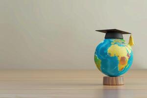 ai généré globe et l'obtention du diplôme casquette dans le concept de global éducation ou apprentissage photo