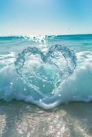 ai généré cœur en forme de vague dans le lumière bleu mer photo