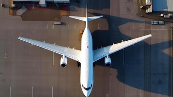 ai généré un aérien vue de une grand avion sur le macadam photo