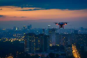 ai généré un drone plus de ville à été lever du soleil photo