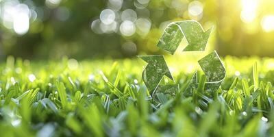 ai généré embrassement éco-responsabilité, le vert symbole de recyclage photo