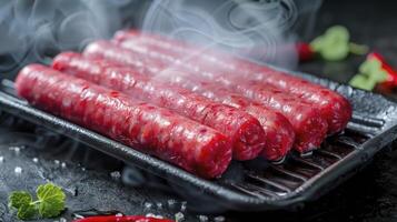 ai généré macro vue de un barbecue saucisses photo