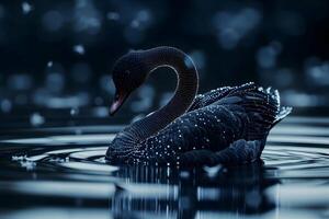 ai généré noir cygne sur l'eau surface, proche en haut photo