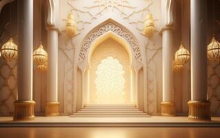 ai généré 3d le rendu de une magnifique mosquée avec islamique décorations. photo