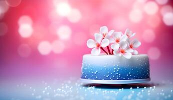ai généré gâteau dans minimaliste style décoré avec une sucre brin de Cerise fleurs. photo