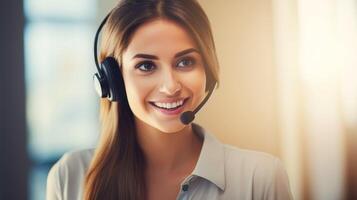 ai généré souriant femme dans casque photo