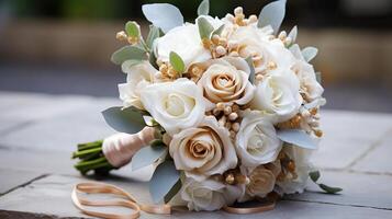 ai généré une luxueux luxuriant bouquet avec blanc des roses. généré par artificiel intelligence photo