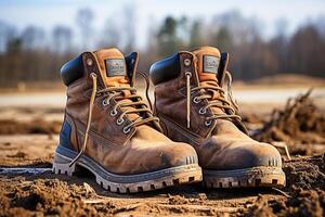 ai généré vieux sale des chaussures supporter sur le sol. généré par artificiel intelligence photo