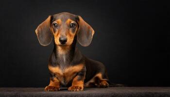 ai généré portrait image de une marron teckel chien, studio coup photo