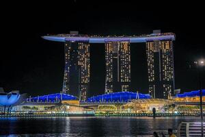 de Singapour Marina baie la nuit horizon avec le Marina baie sables. photo