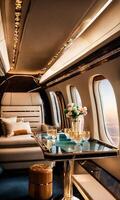 ai généré intérieur de une luxe affaires jet avion. luxe Voyage. ai génératif photo