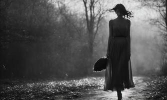 ai généré floue mouvement silhouette de une fille avec longue cheveux. ai génératif photo