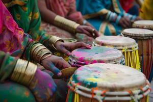 ai généré Holi Festival tambouriner session photo