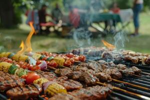 ai généré multiculturel eid barbecue le banquet photo