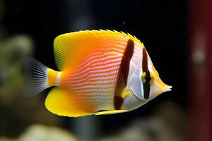 ai généré mer la vie exotique tropical corail récif bande de cuivre papillon poisson. neural réseau ai généré photo