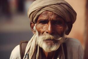 ai généré portrait de un vieux hindou homme. neural réseau ai généré photo