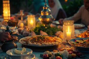 ai généré le musulman le banquet de le saint mois de Ramadan kareem photo