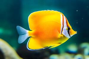 ai généré mer la vie exotique tropical corail récif bande de cuivre papillon poisson. neural réseau ai généré photo