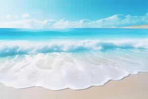 ai généré magnifique sablonneux plage et doux bleu océan vague réaliste la photographie photo