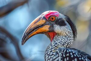 ai généré oiseau à bec rouge calao, namibie, Afrique faune, monde faune journée photo