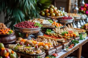 ai généré Ramadan iftar buffet table installer photo