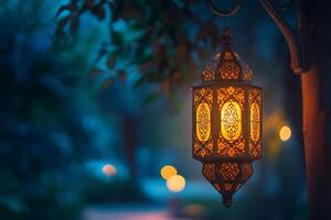 ai généré Ramadan lanterne large bannière Contexte photo