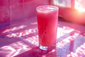 ai généré verre de dragon fruit jus sur table dans café, fermer. photo