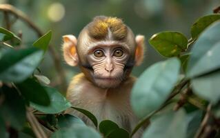 ai généré bébé singe dans le forêt photo