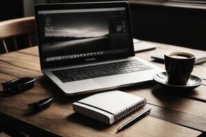 ai généré analogique la photographie de portable sur en bois bureau photo