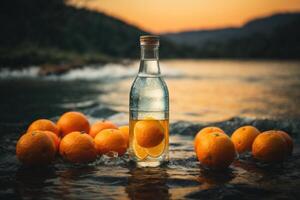 ai généré des oranges dans tranquille des eaux une cinématique environnement affiche photo
