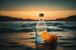 ai généré ai généré des oranges dans tranquille des eaux une cinématique environnement affiche photo