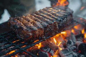 ai généré agneau étant grillé sur charbon professionnel La publicité nourriture la photographie photo