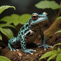 ai généré vibrant poison grenouille explorant la nature coloré amphibiens généré par ai photo