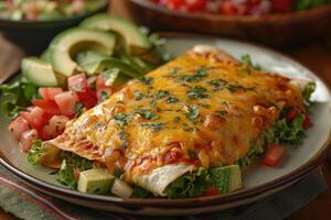 ai généré enchiladas mexicain nourriture dans le cuisine table professionnel La publicité nourriture la photographie photo