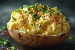 ai généré diable Oeuf dans le cuisine table professionnel La publicité nourriture la photographie photo