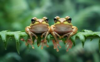 ai généré grenouilles sur branche photo