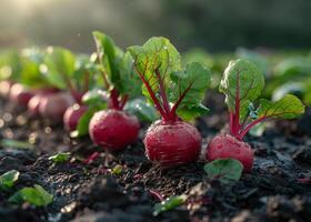 ai généré Frais biologique des radis croissance sur le champ photo