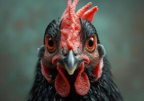 ai généré noir poulet avec rouge yeux photo