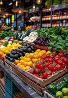 ai généré Frais des fruits et des légumes à marché photo