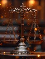 ai généré Balance de Justice sur bokeh Contexte photo