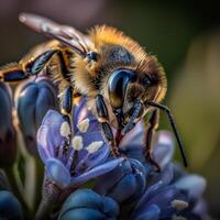 ai généré abeille est séance sur fleur photo