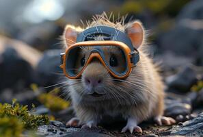 ai généré rat porte des lunettes de protection et casque photo