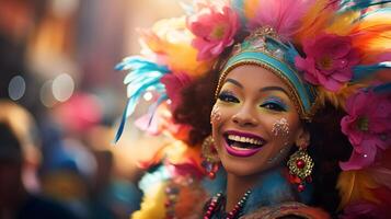 ai généré le de fête traditions de carnaval avec une parade et vibrant costumes photo