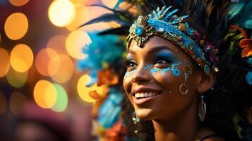 ai généré le de fête traditions de carnaval avec une parade et vibrant costumes photo