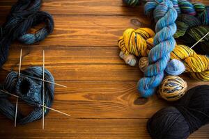 coloré fils, tricot aiguilles et autre articles pour main tricot photo