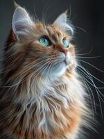 ai généré portrait de magnifique rouge duveteux chat avec vert yeux photo